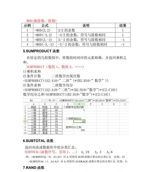 Excel常用函数汇总及含义（提升数据处理效率的必备工具）